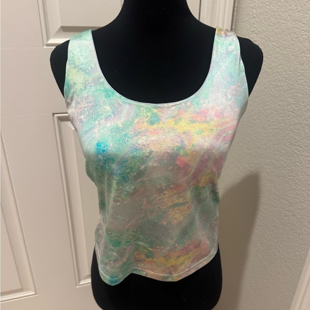 Fabletics Multicolor Sleeveless Top back cutouts tie dye look size large